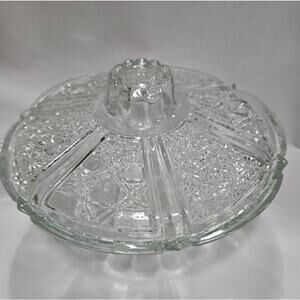 ​Vintage FNG Indonesia Daisy Cane Button Pressed Glass Candy Bowl Lidded 7”
